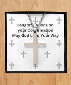 Silver Brass Cross Necklace Unisex Men's Necklace Congratulations on your Confirmation Sacrament Confirmation gift for Baptized Baptism