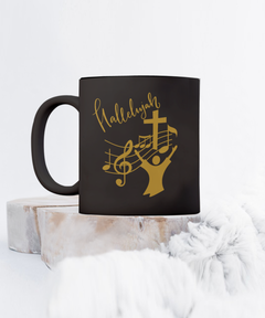 Hallelujah Church Choir Music Director Black Ceramic Mug gift for Choir Singer