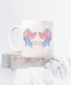 My Angel in Heaven Blue and Pink Angel Wings White Ceramic Mug Personal Loss Death in Memory Memorial Mug Miscarriage or Child Loss