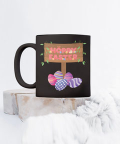 Hoppy Easter sign Easter gift Ceramic Black Mug gift for Easter Eggs