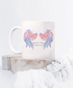 My Angel in Heaven Blue and Pink Angel Wings White Ceramic Mug Personal Loss Death in Memory Memorial Mug Miscarriage or Child Loss