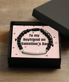 To My Boyfriend on Valentine's Day Black Beaded Bracelet silver gift for him