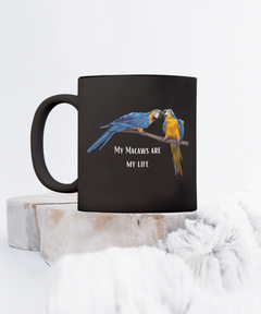 Blue Macaw Parrot Black Ceramic Mug Gift for Bird Owner 15oz