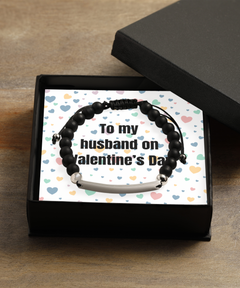 To My Husband on Valentine's Day Black Beaded Bracelet silver gift for him