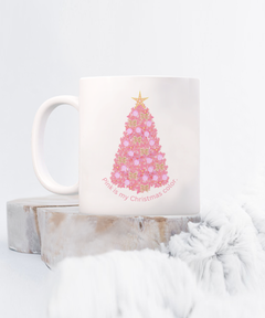 Pink Christmas Tree Coffee Mug, Christmas Coffee Cup