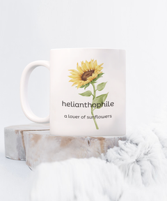 Helianthophile Sunflower Lover mug, Sunflowers coffee cup