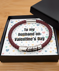 To My Husband on Valentine's Day Maroon Bracelet silver gift for him