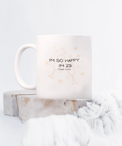 Happy 25x2 Happy 50th birthday Ceramic White Mug gift for 50 year old Champagne Glasses