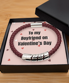 To My Boyfriend on Valentine's Day Maroon Red Bracelet silver gift for him