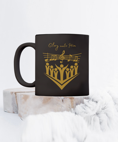 Glory Unto Him Church Choir Ceramic Black Mug gift for church choir singer music director