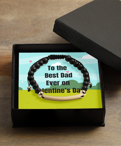 To the Best Dad Ever on Valentine's Day Beaded Black Bracelet gold gift for him