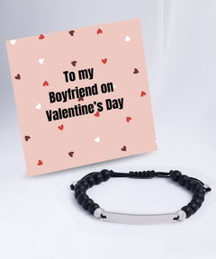 To My Boyfriend on Valentine's Day Black Beaded Bracelet silver gift for him