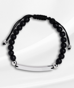 To the Best Dad Ever on Valentine's Day Beaded Black Bracelet silver gift for him