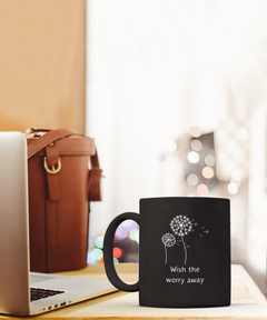 Dandelion Seed Dandelion Fluff Dandelion Wish Black Ceramic Mug gift for dandelion wishes