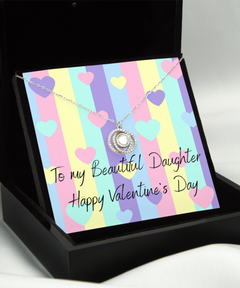 To my Beautiful Daughter Valentine's Day Silver Circle Crystal Necklace gift for her