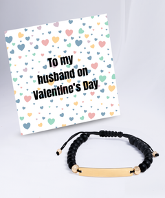 To My Husband on Valentine's Day Black Beaded Bracelet gold gift for him