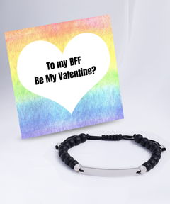 Best Friend Forever BFF Be my Valentine? Valentine's Day Black Beaded Bracelet Silver Gift for Her Gift for Him