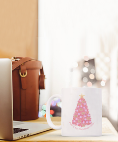 Pink Christmas Tree Coffee Mug, Christmas Coffee Cup