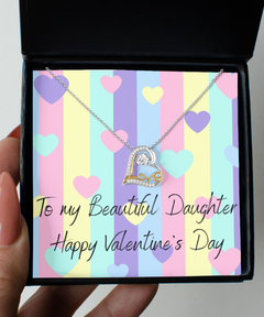 To my Beautiful Daughter Valentine's Day Love Heart Crystal Necklace gift for her