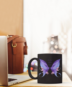 Purple Memorial Angel Wings Black Ceramic Mug Death of Loved One Personal Loss