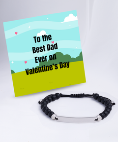 To the Best Dad Ever on Valentine's Day Beaded Black Bracelet silver gift for him