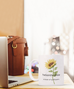 Helianthophile Sunflower Lover mug, Sunflowers coffee cup