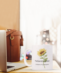 Helianthophile Sunflower Lover mug, Sunflowers coffee cup