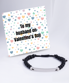 To My Husband on Valentine's Day Black Beaded Bracelet silver gift for him