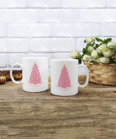 Pink Christmas Tree Coffee Mug, Christmas Coffee Cup