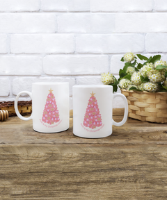 Pink Christmas Tree Coffee Mug, Christmas Coffee Cup