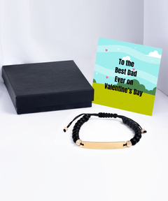 To the Best Dad Ever on Valentine's Day Beaded Black Bracelet gold gift for him