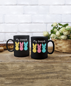 My Peeps Bunnies Black Ceramic Mug gift for Easter