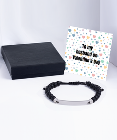 To My Husband on Valentine's Day Black Beaded Bracelet silver gift for him