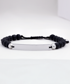 To the Best Dad Ever on Valentine's Day Beaded Black Bracelet silver gift for him