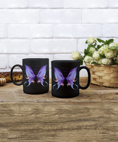 Purple Memorial Angel Wings Black Ceramic Mug Death of Loved One Personal Loss