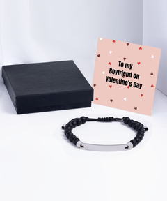 To My Boyfriend on Valentine's Day Black Beaded Bracelet silver gift for him