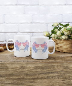 My Angel in Heaven Blue and Pink Angel Wings White Ceramic Mug Personal Loss Death in Memory Memorial Mug Miscarriage or Child Loss