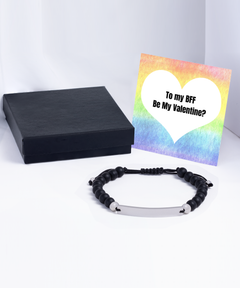 Best Friend Forever BFF Be my Valentine? Valentine's Day Black Beaded Bracelet Silver Gift for Her Gift for Him