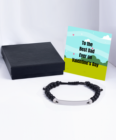 To the Best Dad Ever on Valentine's Day Beaded Black Bracelet silver gift for him