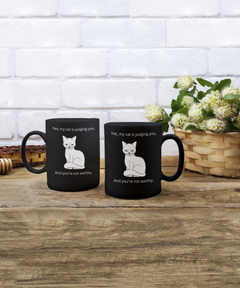 Funny Judging Cat Coffee Mug Coffee Cup in Black