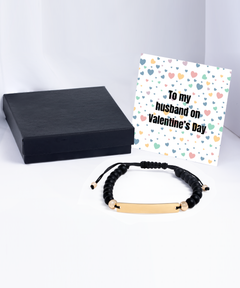 To My Husband on Valentine's Day Black Beaded Bracelet gold gift for him