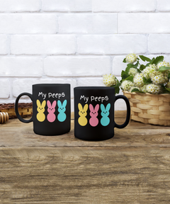 My Peeps Bunnies Black Ceramic Mug gift for Easter